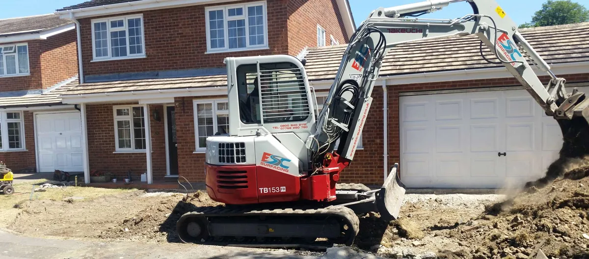 Excavation equipment used for driveway preparation
